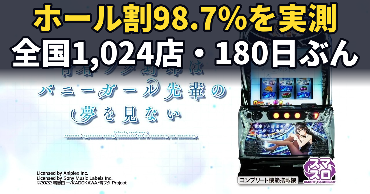 青春ブタ野郎はバニーガール先輩の夢を見ないのホール割は98.7%。よく言われる見方をぜんぶためしましたが、当てになりませんでした